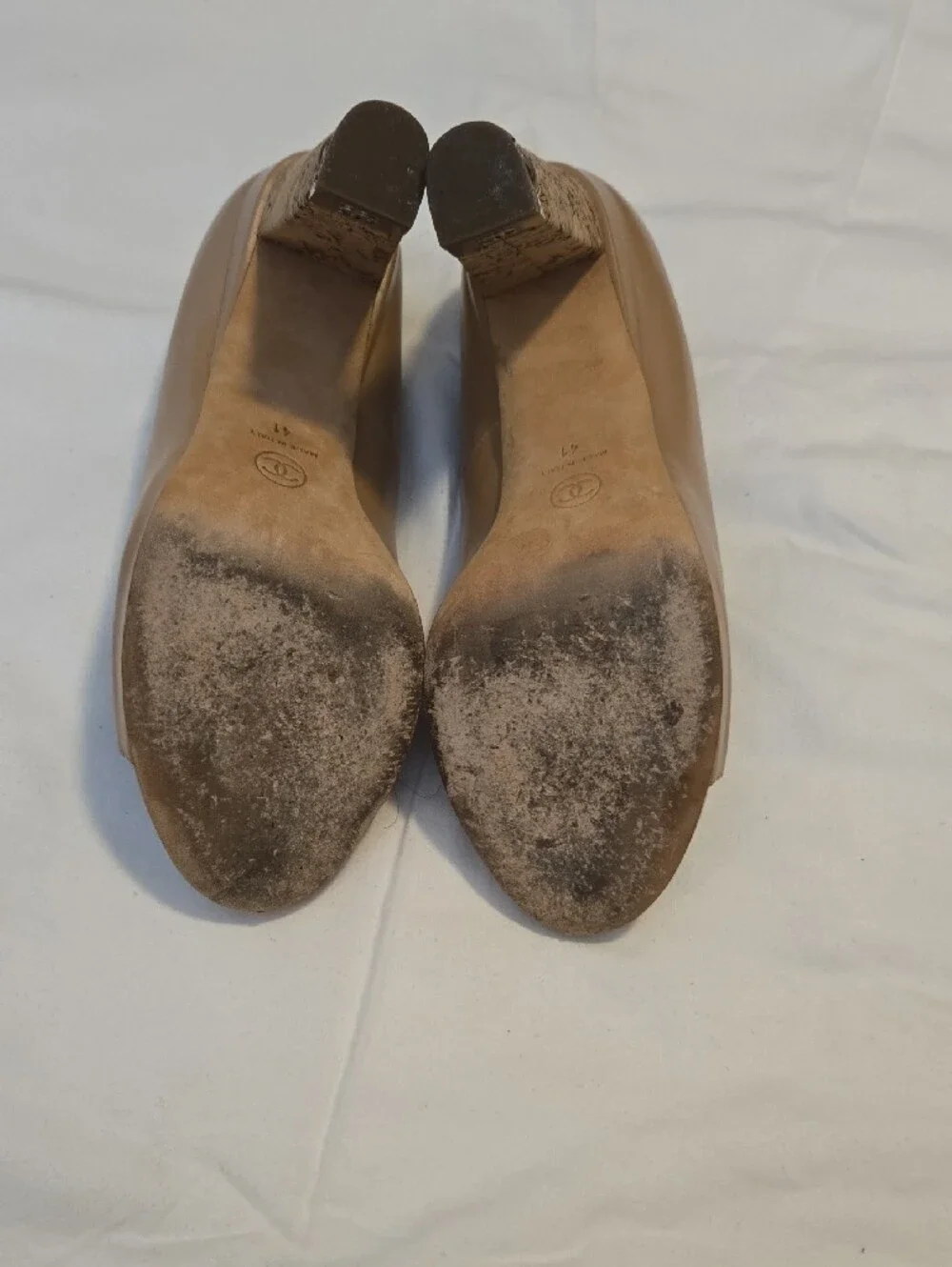 CHANEL Nude Leather Peep-Toe Pumps